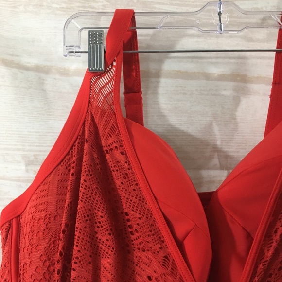 Cacique Swim Ladies Red Lace Bathing Suit Top 44H - Picture 3 of 5